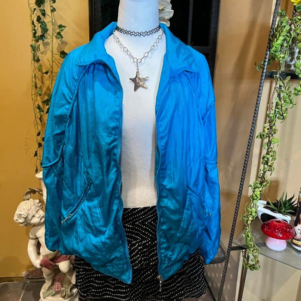 teal blue windbreaker jacket janeve vintage